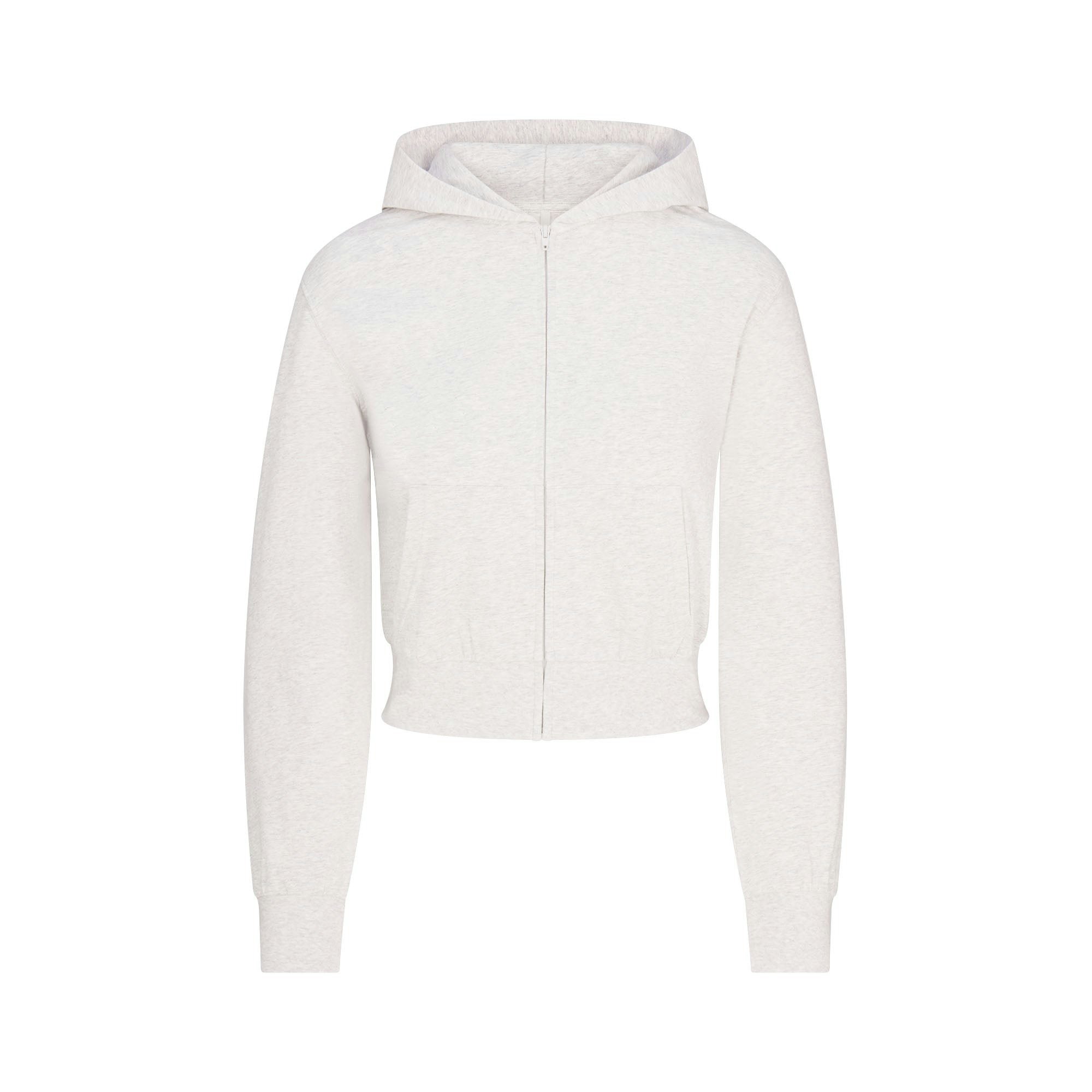 COTTON JERSEY ZIP UP HOODIE | LIGHT HEATHER GREY FLAT ON A WHITE BACKGROUND | FLT