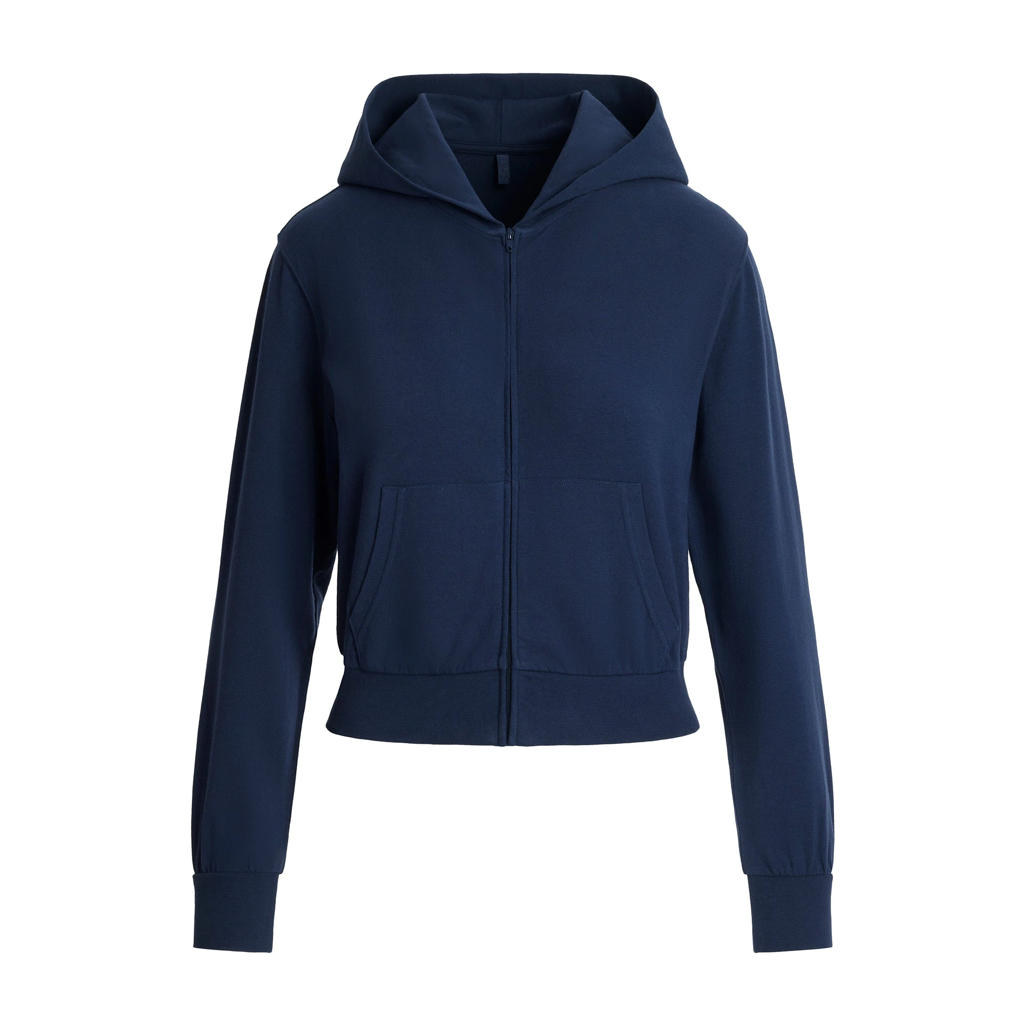 COTTON JERSEY ZIP UP HOODIE | NAVY FLAT ON A WHITE BACKGROUND | FLT