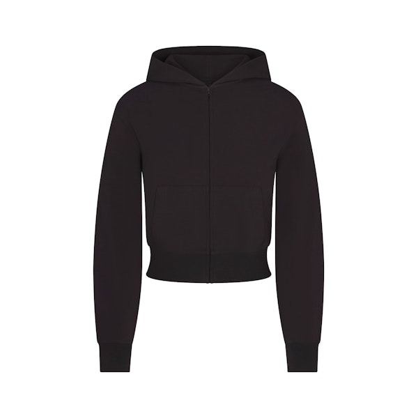 COTTON JERSEY ZIP UP HOODIE | SOOT FLAT ON A WHITE BACKGROUND | FLT