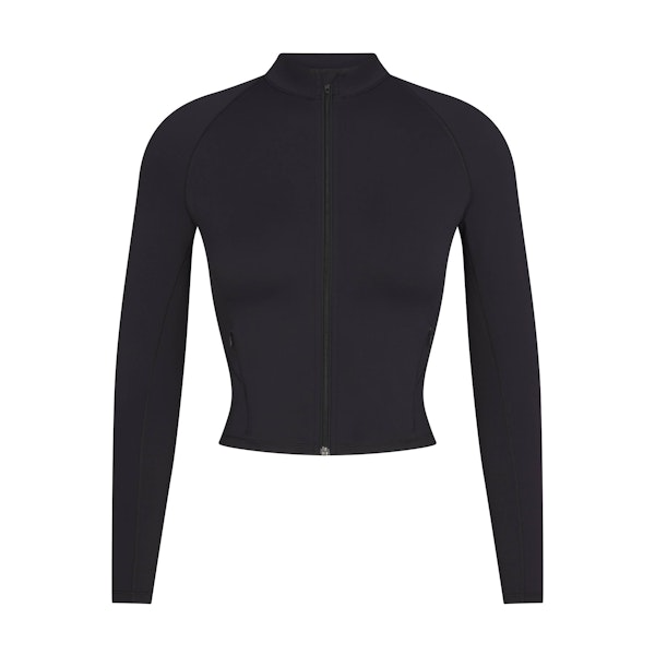 NikeSKIMS MATTE MOCK NECK FULL ZIP JACKET | OBSIDIAN FLAT ON A WHITE BACKGROUND | FLT