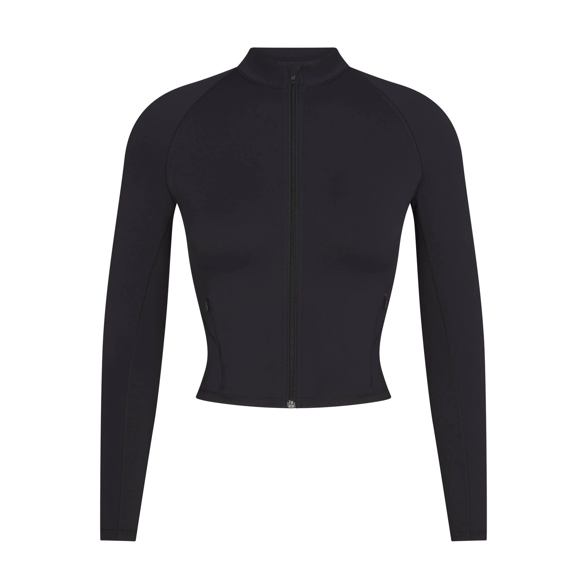 NikeSKIMS MATTE MOCK NECK FULL ZIP JACKET | OBSIDIAN FLAT ON A WHITE BACKGROUND | FLT