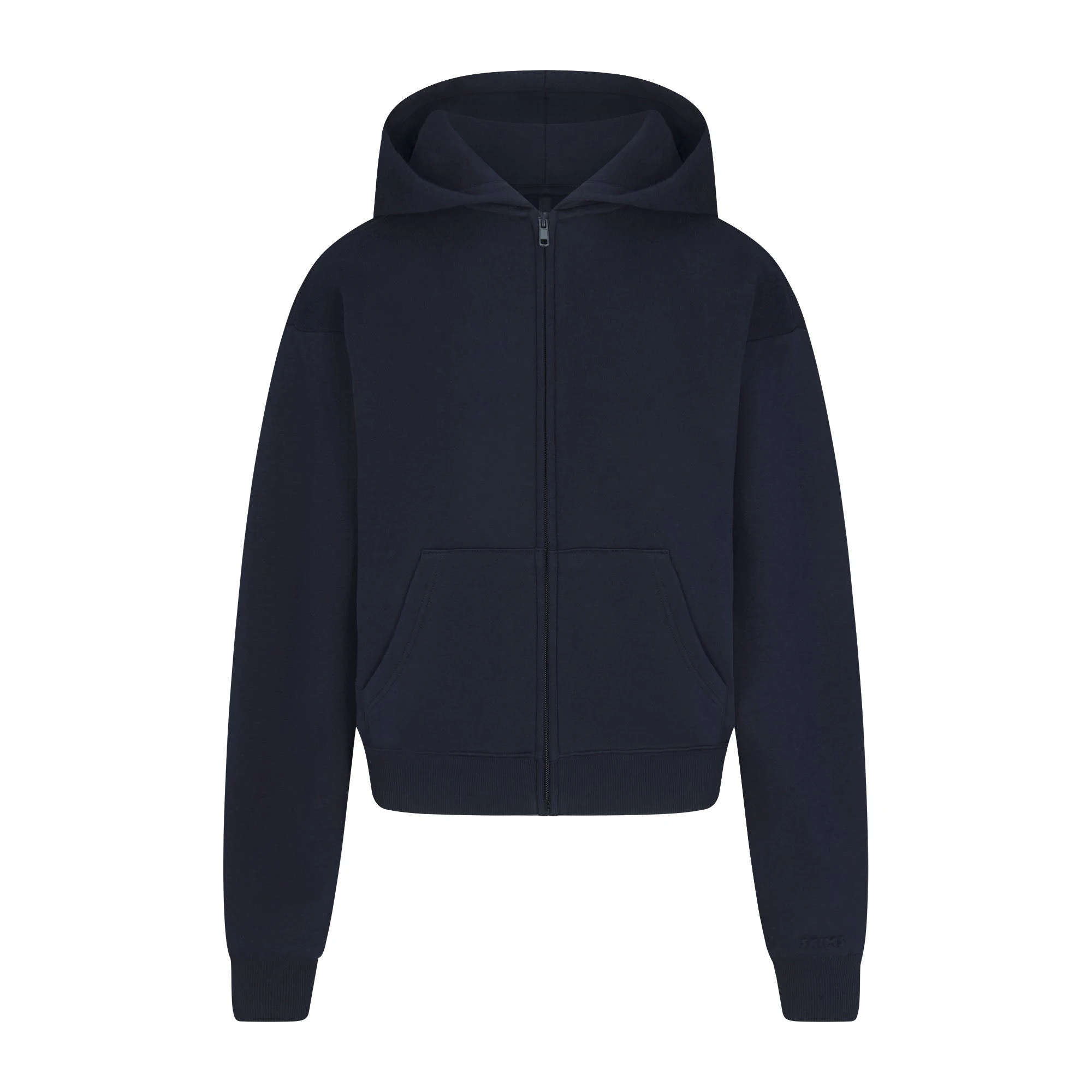 COTTON FLEECE CLASSIC ZIP UP HOODIE | NAVY & LAYS FLAT ON A WHITE BACKGROUND | FLT