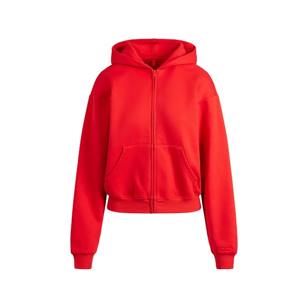 COTTON FLEECE CLASSIC ZIP UP HOODIE | RUBY FLAT ON A WHITE BACKGROUND | FLT
