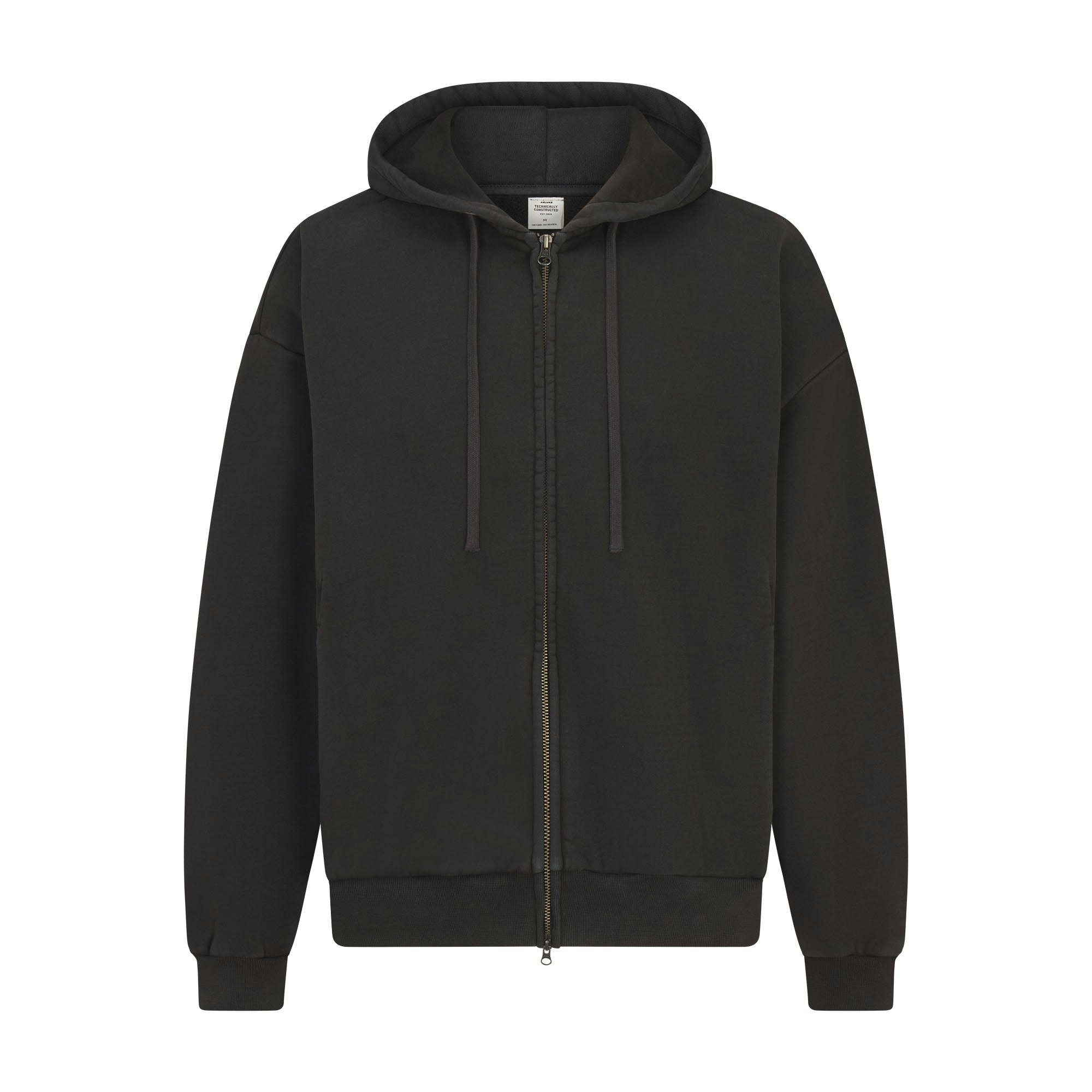 HEAVYWEIGHT FLEECE MENS ZIP UP HOODIE | WASHED ONYX FLAT ON A WHITE BACKGROUND | FLT