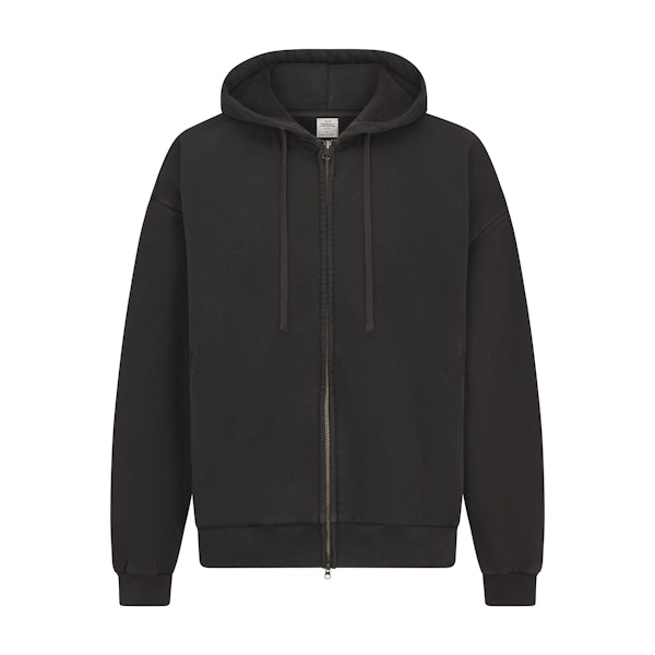 HEAVYWEIGHT FLEECE MENS ZIP UP HOODIE | WASHED ONYX FLAT ON A WHITE BACKGROUND | FLT