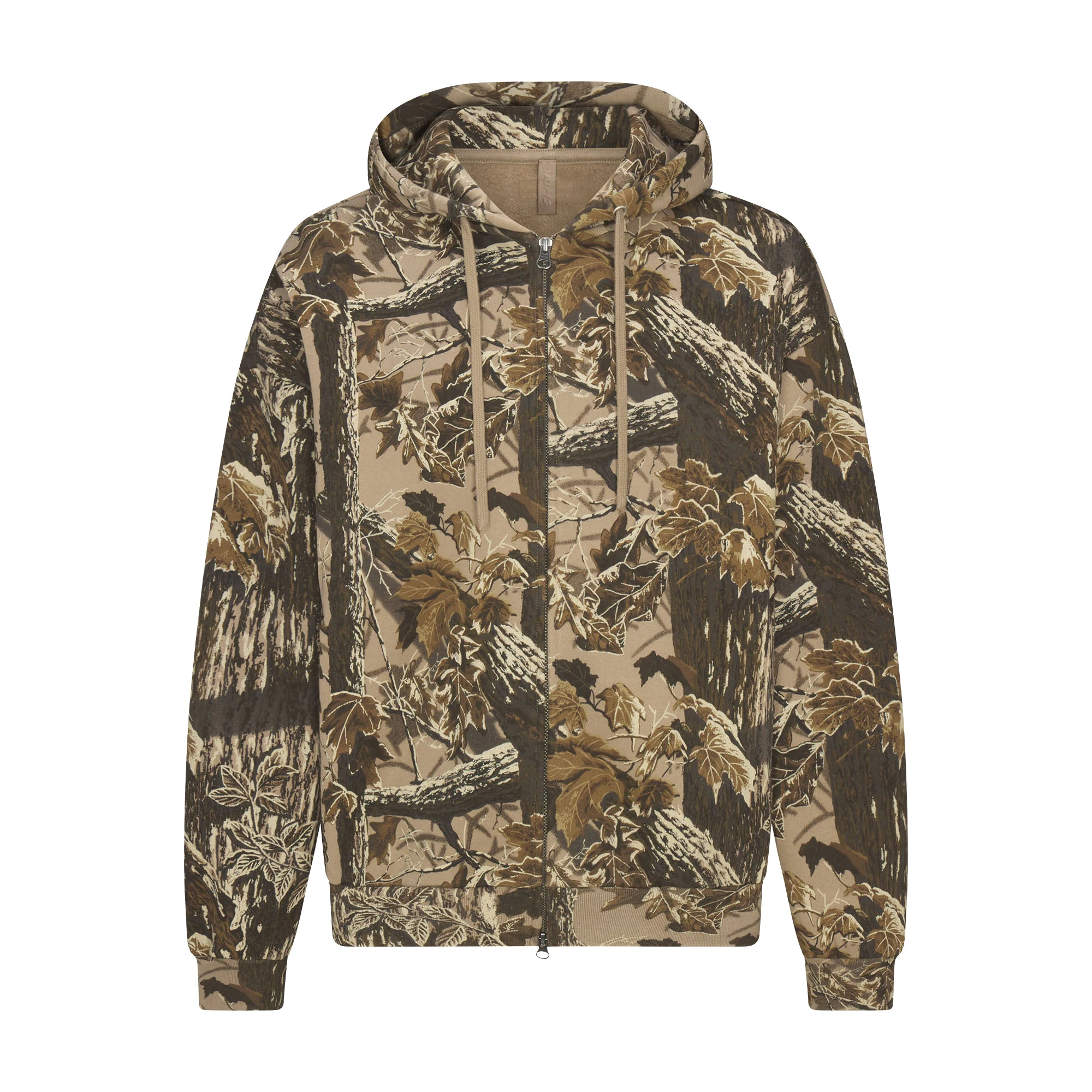 HEAVY FLEECE MENS RELAXED ZIP UP HOODIE | REALTREE CAMO PRINT FLAT ON A WHITE BACKGROUND | FLT