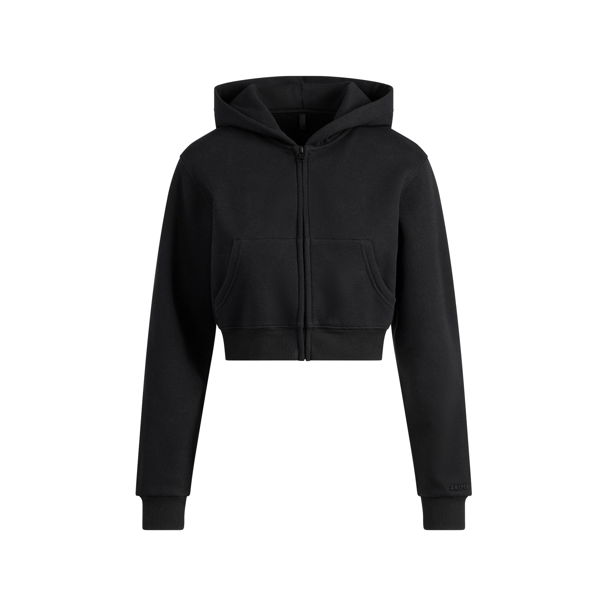 COTTON FLEECE CROPPED ZIP UP HOODIE | ONYX