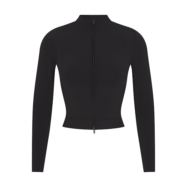 NikeSKIMS VINTAGE SEAMLESS FULL ZIP JACKET | OBSIDIAN FLAT ON A WHITE BACKGROUND | FLT