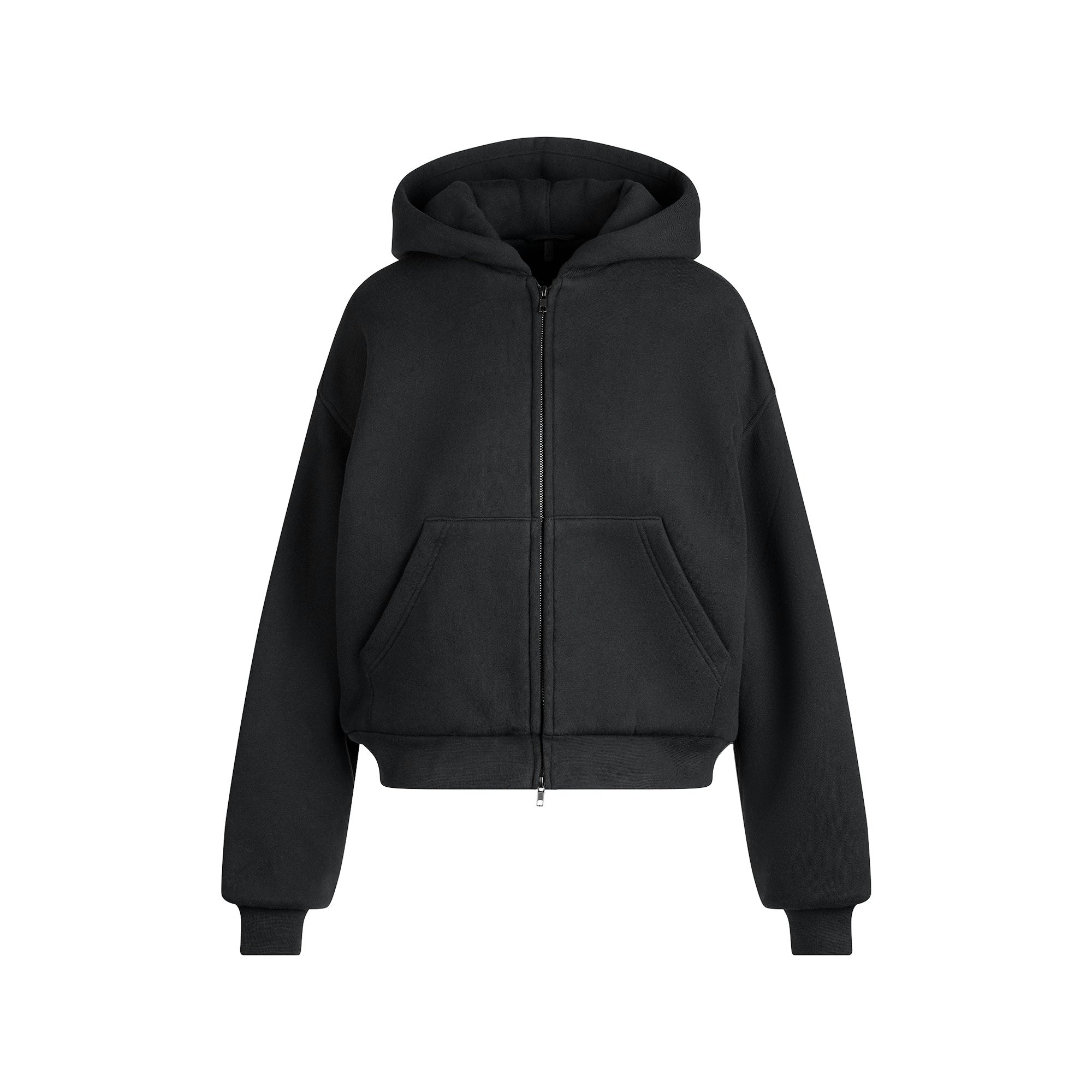 HEAVYWEIGHT FLEECE BOXY ZIP UP HOODIE | ONYX FLAT ON A WHITE BACKGROUND | FLT