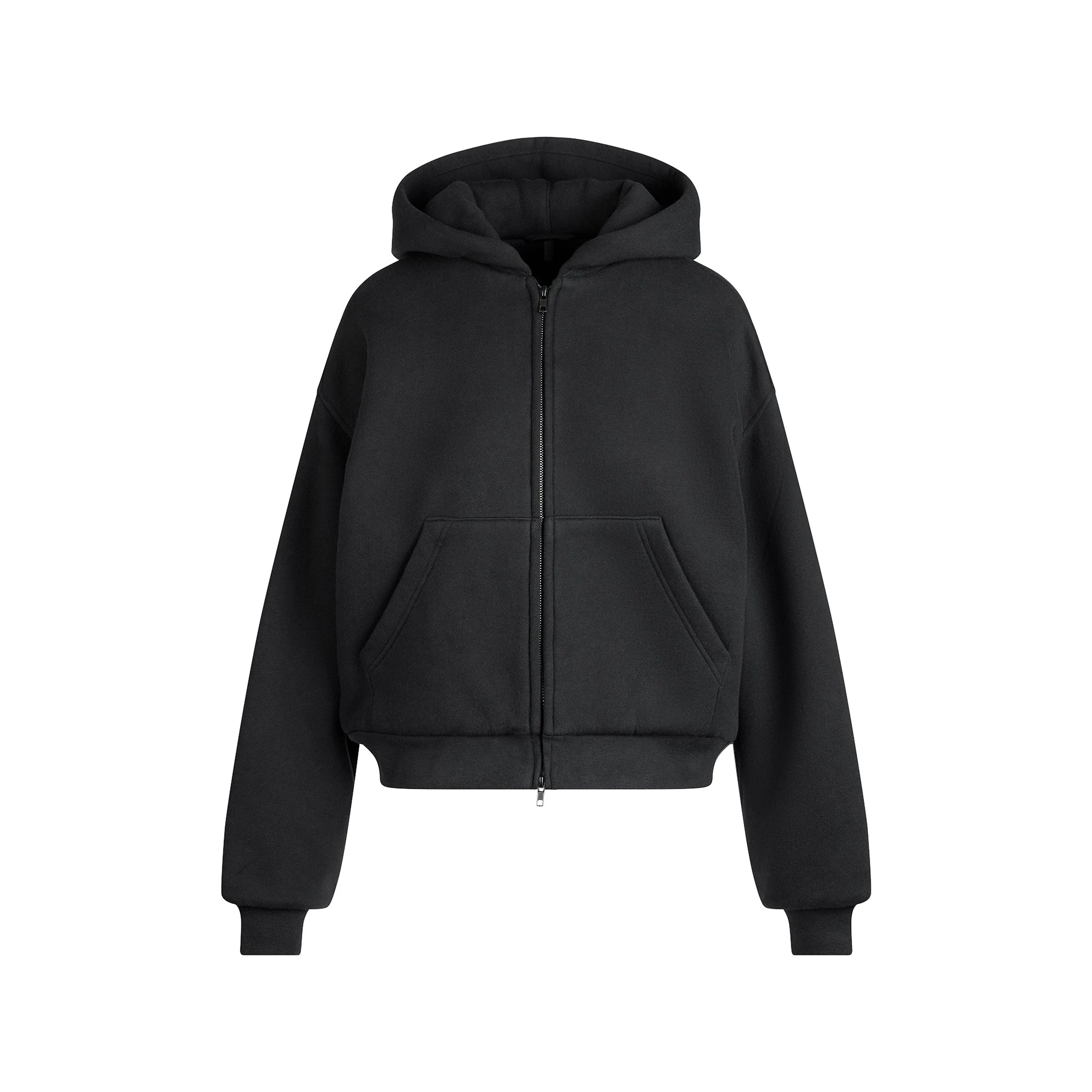 HEAVYWEIGHT FLEECE BOXY ZIP UP HOODIE | ONYX FLAT ON A WHITE BACKGROUND | FLT