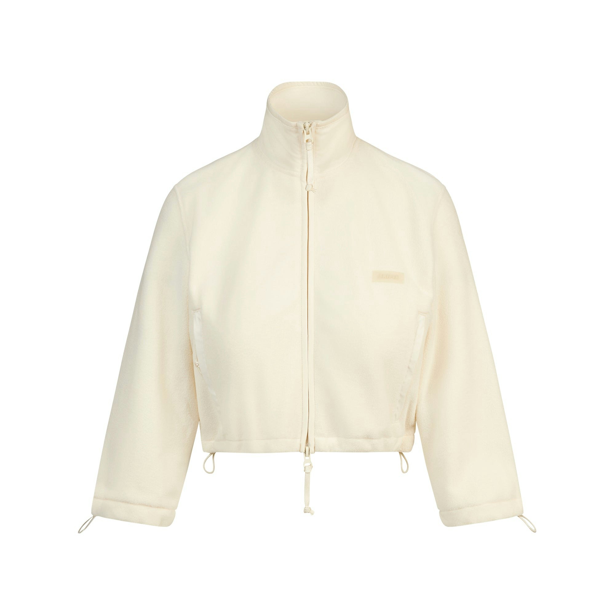 OUTDOOR FLEECE SHRUNKEN ZIP UP JACKET | ECRU FLAT ON A WHITE BACKGROUND | FLT