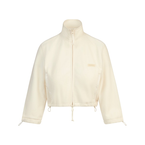 OUTDOOR FLEECE SHRUNKEN ZIP UP JACKET | ECRU FLAT ON A WHITE BACKGROUND | FLT