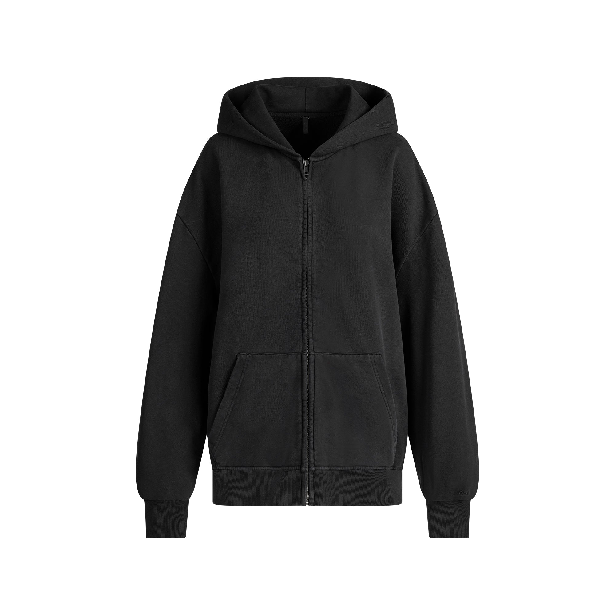 BOYFRIEND FLEECE BOXY ZIP UP HOODIE | WASHED ONYX FLAT ON A WHITE BACKGROUND | FLT
