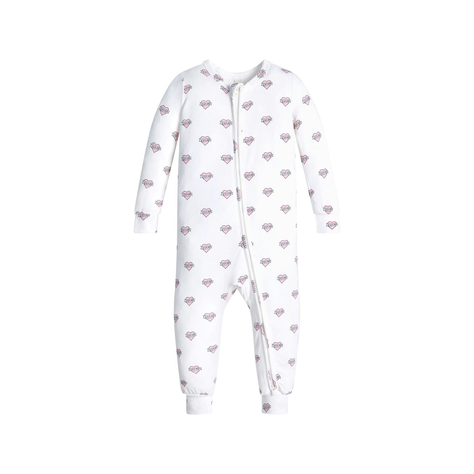 SKIMS SLEEP BABY ONESIE | MARBLE HEART BANNER FLAT ON A WHITE BACKGROUND | FLT