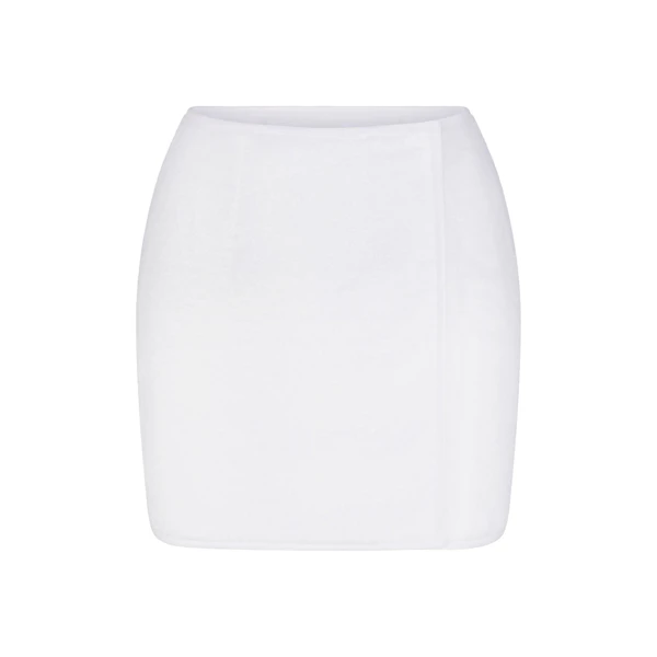 TERRY COVER UPS MINI WRAP SKIRT | SNOW (COVER UPS, BOTTOMS) LAYS FLAT ON A WHITE BACKGROUND