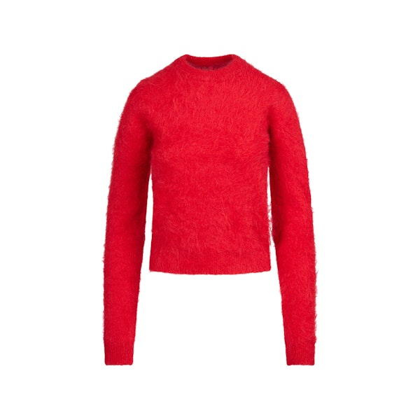 BRUSHED ALPACA CREWNECK SWEATER | CRANBERRY FLAT ON A WHITE BACKGROUND | FLT