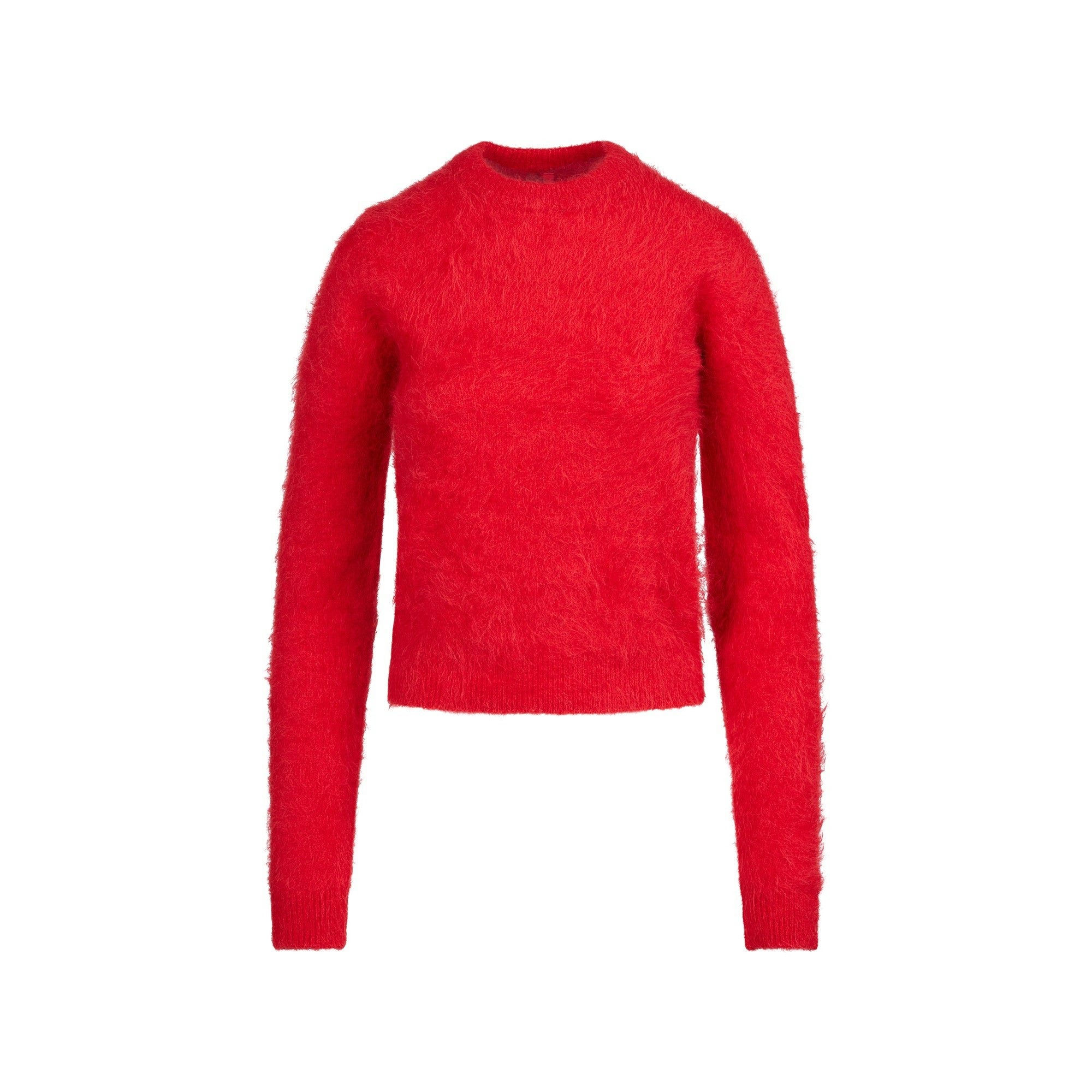 BRUSHED ALPACA CREWNECK SWEATER | CRANBERRY FLAT ON A WHITE BACKGROUND | FLT