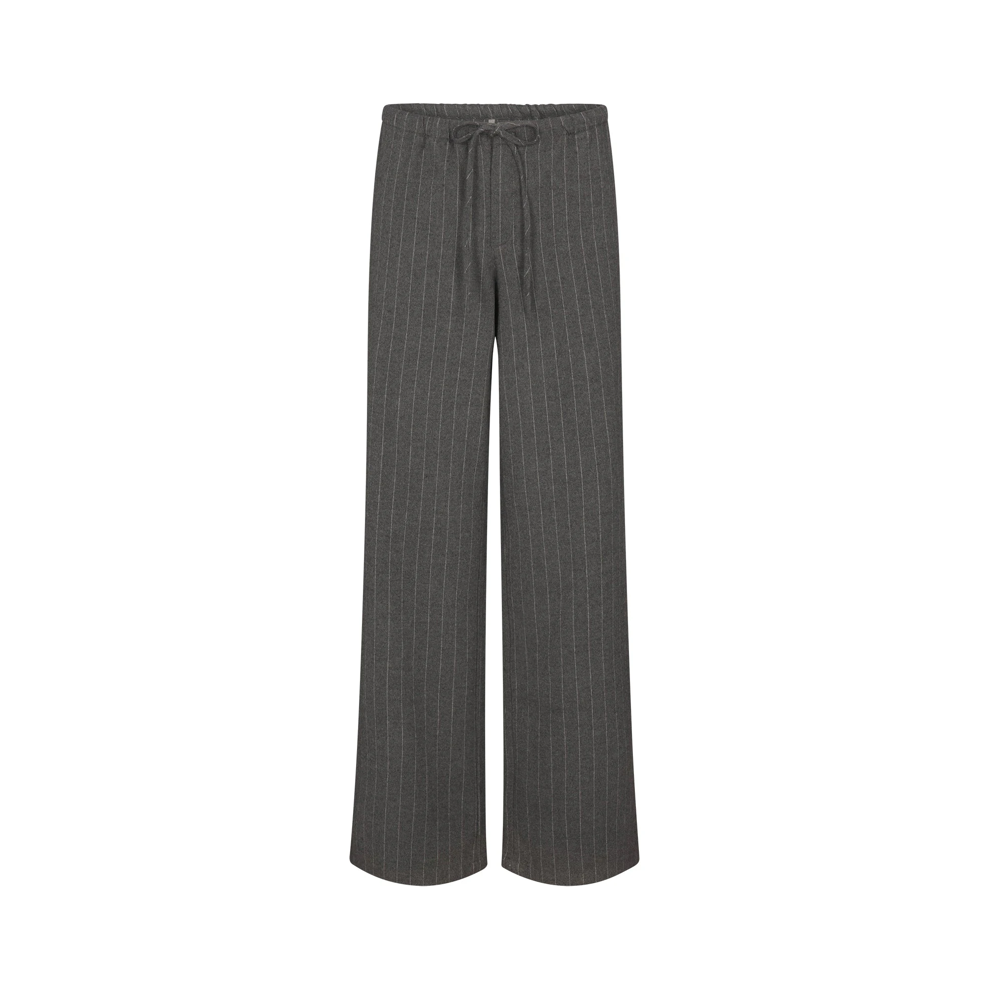 HEAVY FLANNEL CROPPED SLEEP SET | HEATHER GREY STRIPE FLAT ON A WHITE BACKGROUND | FLT