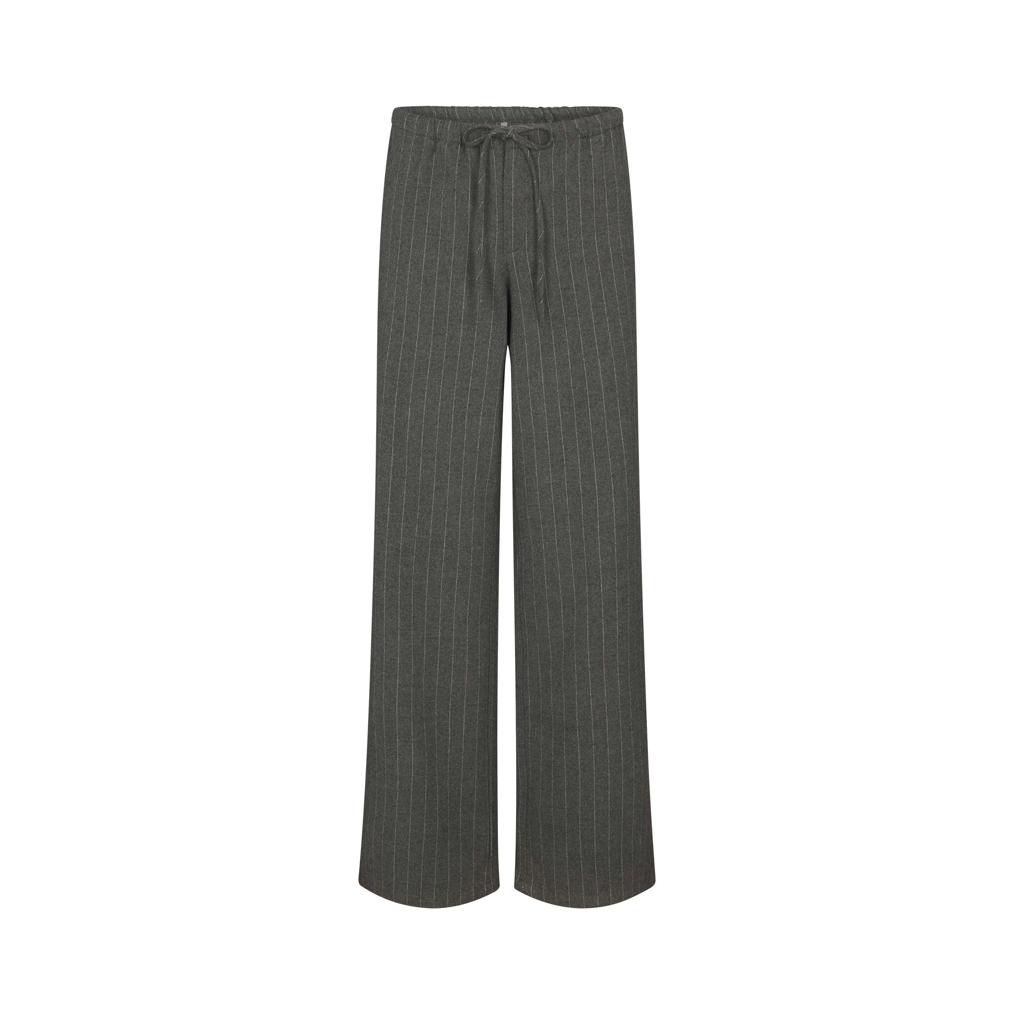 HEAVY FLANNEL CROPPED SLEEP SET | HEATHER GREY STRIPE FLAT ON A WHITE BACKGROUND | FLT