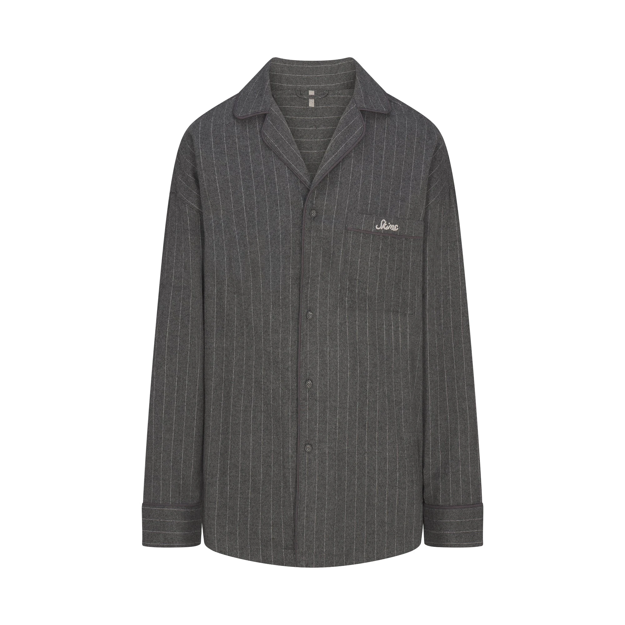 HEAVY FLANNEL SLEEP SET | HEATHER GREY STRIPE FLAT ON A WHITE BACKGROUND | FLT