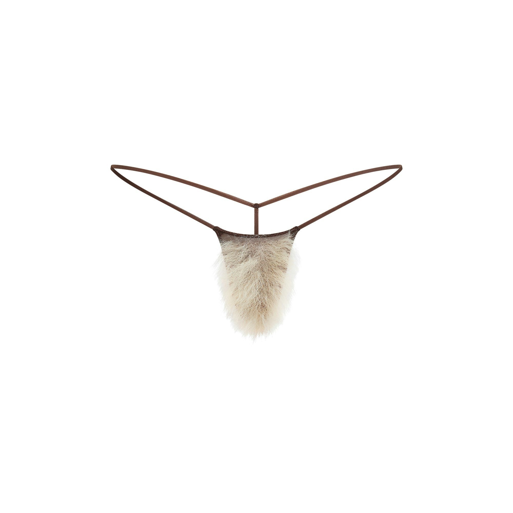 FAUX HAIR MICRO STRING THONG | COCOA BLONDE STRAIGHT FLAT ON A WHITE BACKGROUND | FOCUS: 0.0, 1.0, 0.9