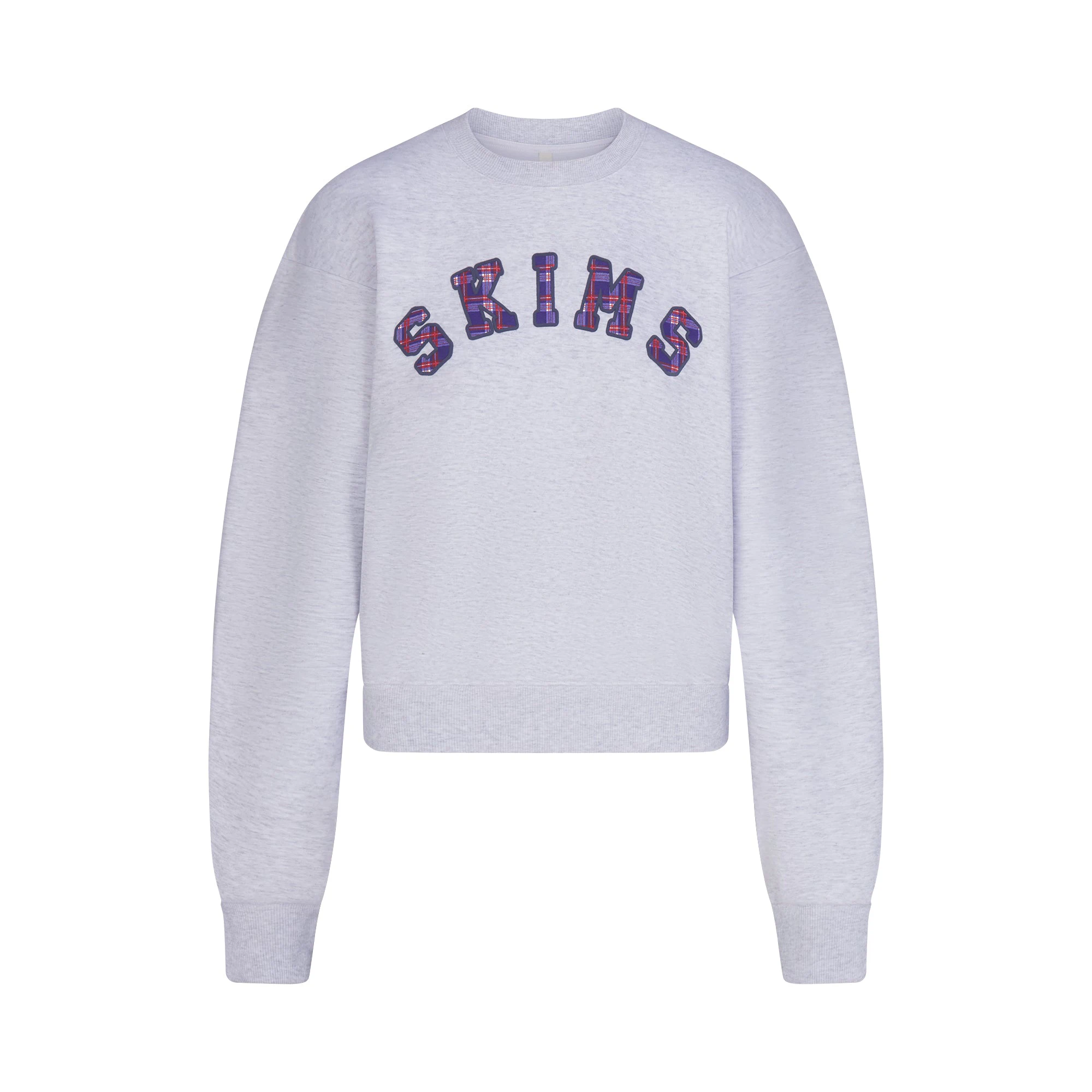 COTTON FLEECE CLASSIC CREWNECK | LHG ARCHED SKIMS PLAID & LAYS FLAT ON A WHITE BACKGROUND | FLT@ | FOCUS: 0.0, 1.0, 0.9