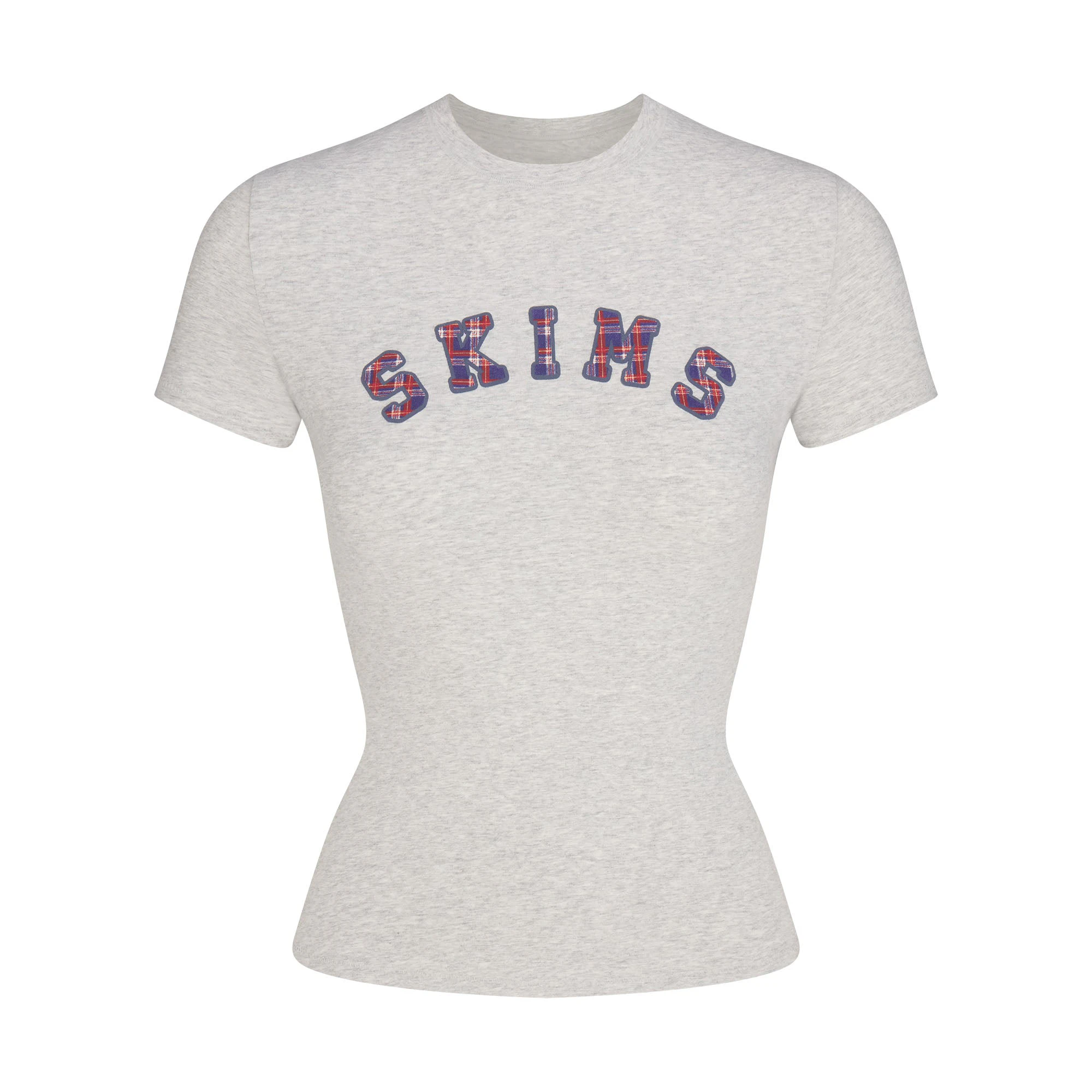 COTTON JERSEY LOGO T-SHIRT | LHG ARCHED SKIMS PLAID & LAYS FLAT ON A WHITE BACKGROUND | FLT