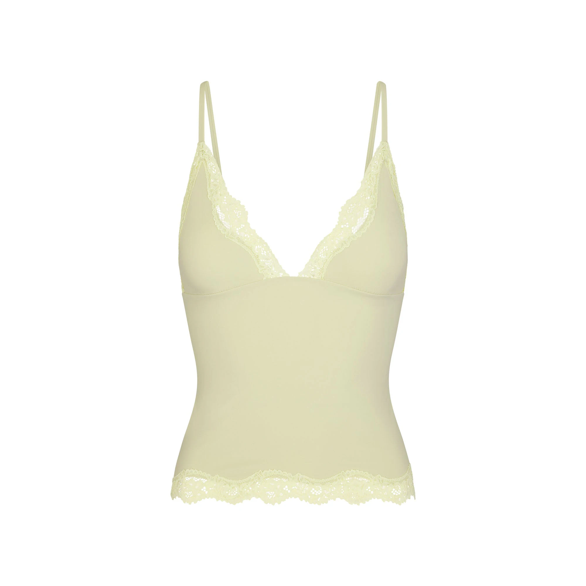 FITS EVERYBODY LACE TRIANGLE CAMI | SAGE (CAMIS, TOPS) FLAT ON A WHITE BACKGROUND | FLT