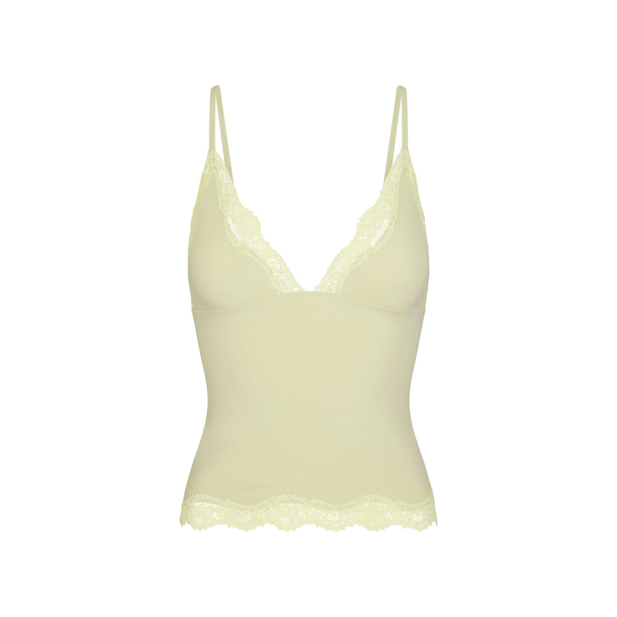 FITS EVERYBODY LACE TRIANGLE CAMI | SAGE (CAMIS, TOPS) FLAT ON A WHITE BACKGROUND | FLT
