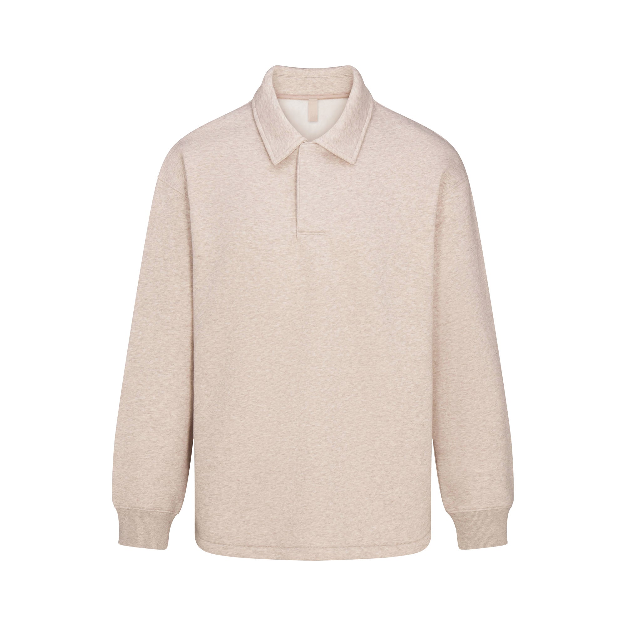 FLEECE LOUNGE MENS RELAXED POLO | DESERT HEATHER GREY FLAT ON A WHITE BACKGROUND | FLT