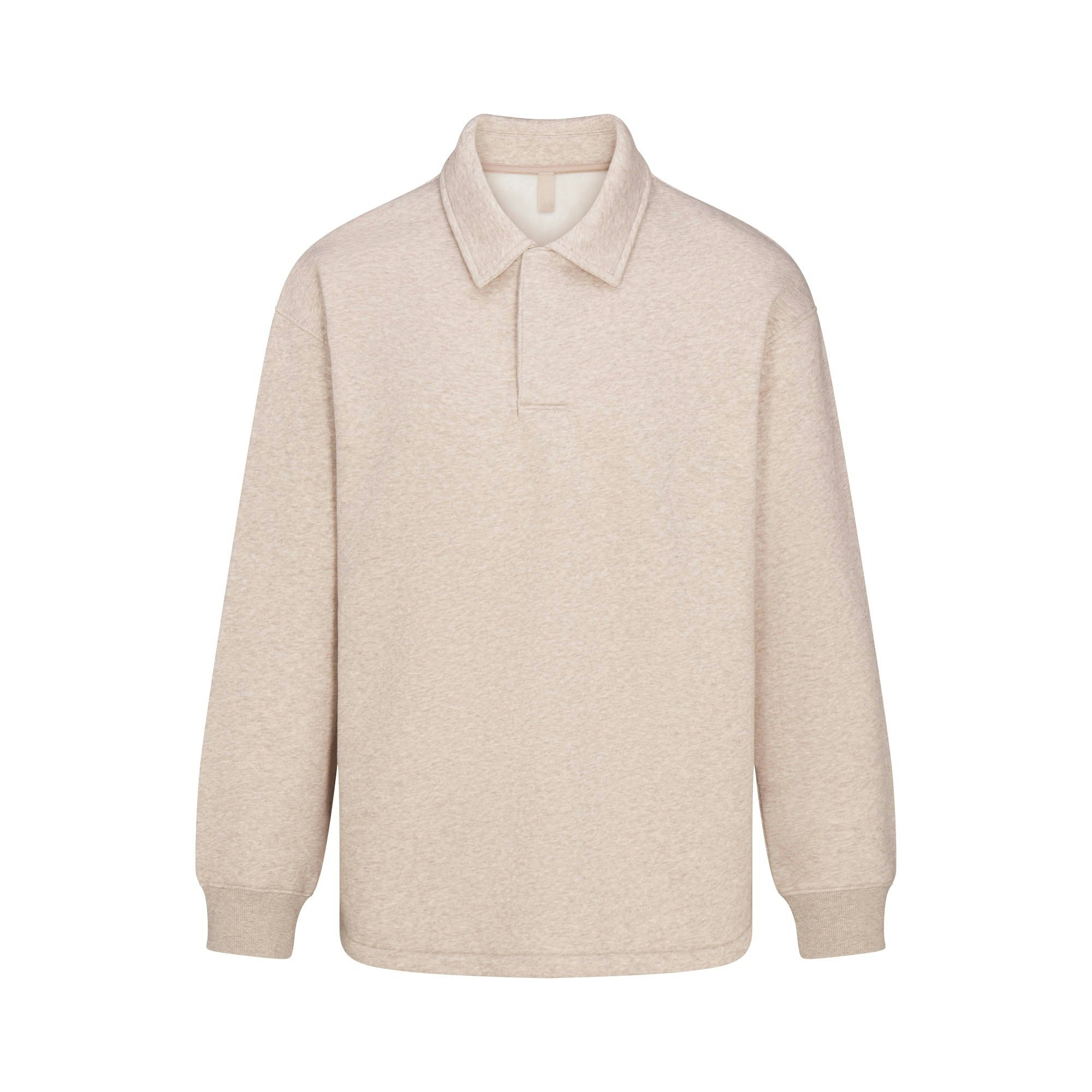 FLEECE LOUNGE MENS RELAXED POLO | DESERT HEATHER GREY FLAT ON A WHITE BACKGROUND | FLT