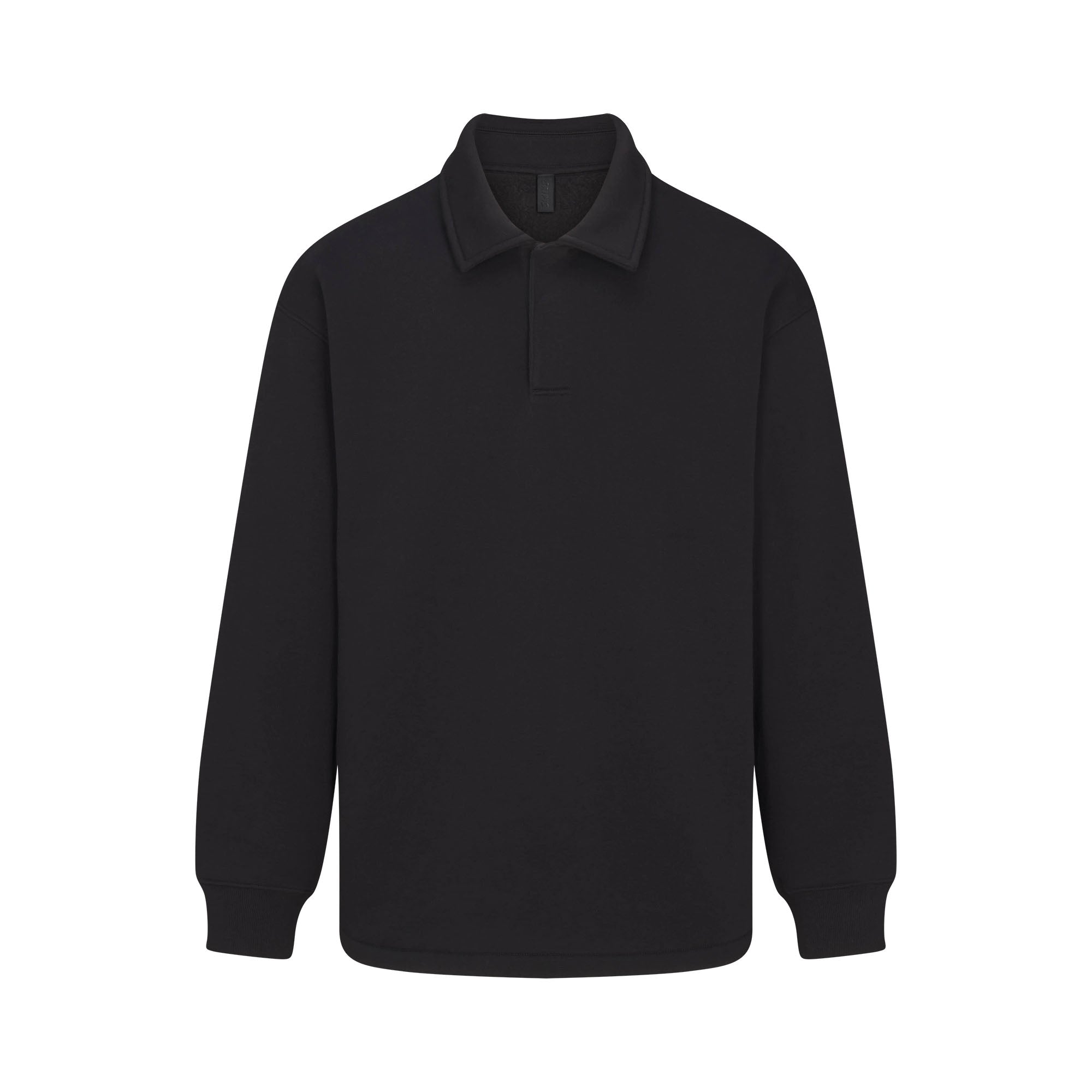 FLEECE LOUNGE MENS RELAXED POLO | WASHED ONYX FLAT ON A WHITE BACKGROUND | FLT