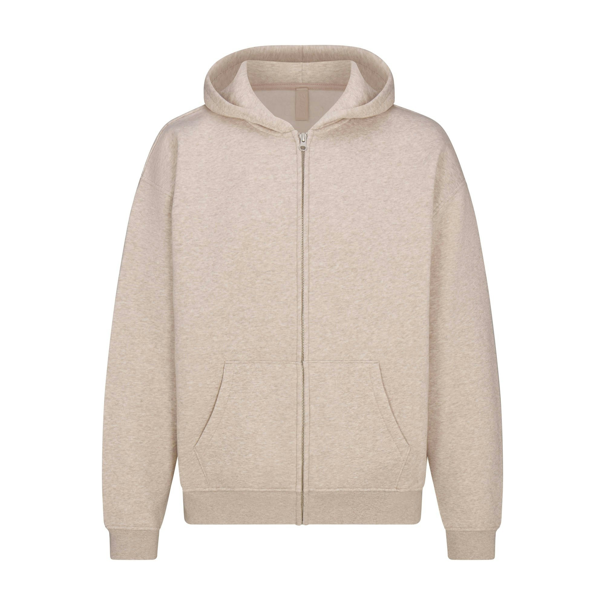 FLEECE LOUNGE MENS RELAXED ZIP UP HOODIE | DESERT HEATHER FLAT ON A WHITE BACKGROUND | FLT