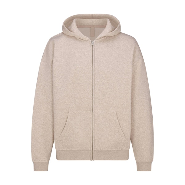 FLEECE LOUNGE MENS RELAXED ZIP UP HOODIE | DESERT HEATHER FLAT ON A WHITE BACKGROUND | FLT