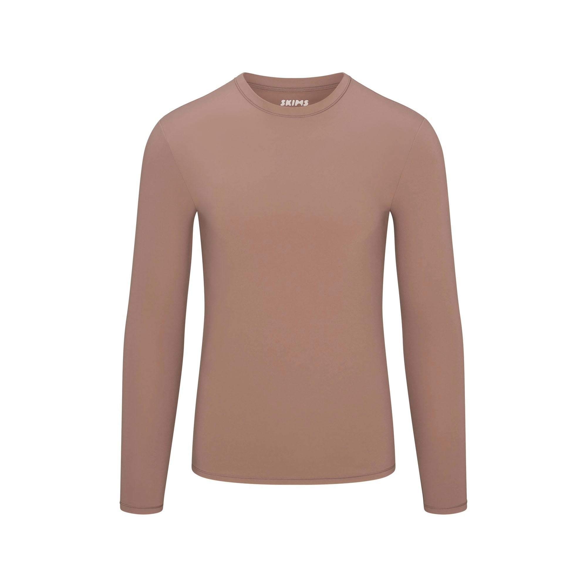 FITS EVERYBODY MENS FITTED LONG SLEEVE T-SHIRT | UMBER FLAT ON A WHITE BACKGROUND @ | FLT