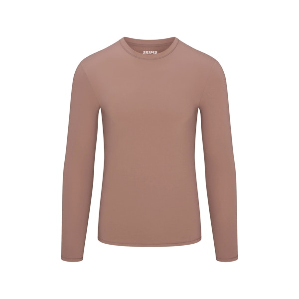 FITS EVERYBODY MENS FITTED LONG SLEEVE T-SHIRT | UMBER FLAT ON A WHITE BACKGROUND @ | FLT