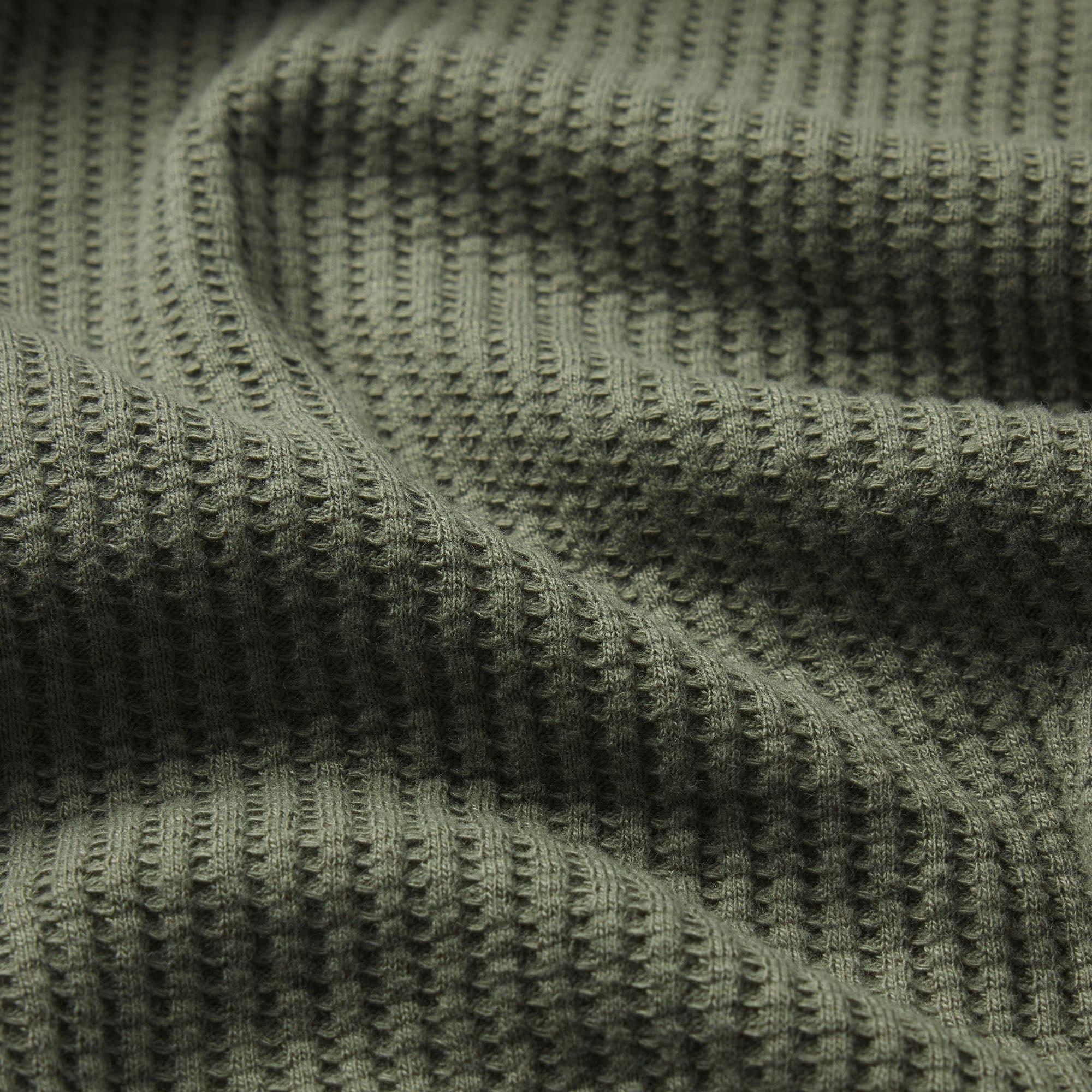 WAFFLE MENS LONG SLEEVE TOP | MILITARY GREEN ADDITIONAL FABRIC DETAILS
