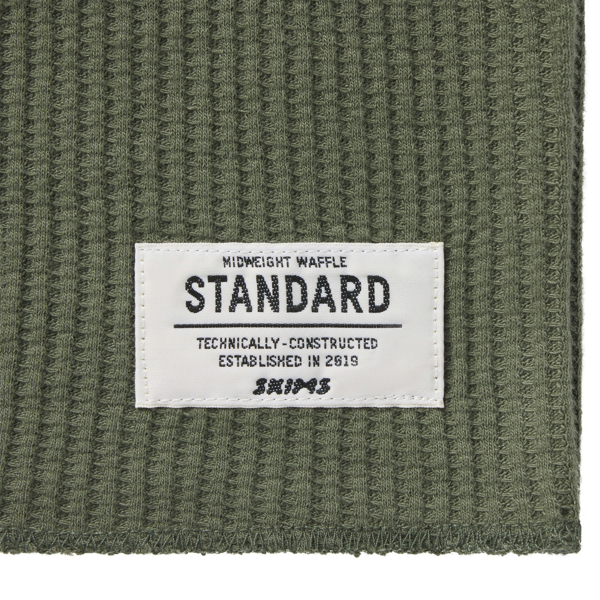 WAFFLE MENS LONG SLEEVE TOP | MILITARY GREEN ADDITIONAL FABRIC DETAILS