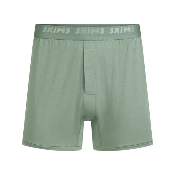 SKIMS STRETCH MENS KNIT BOXER | LAUREL FLAT ON A WHITE BACKGROUND | FLT
