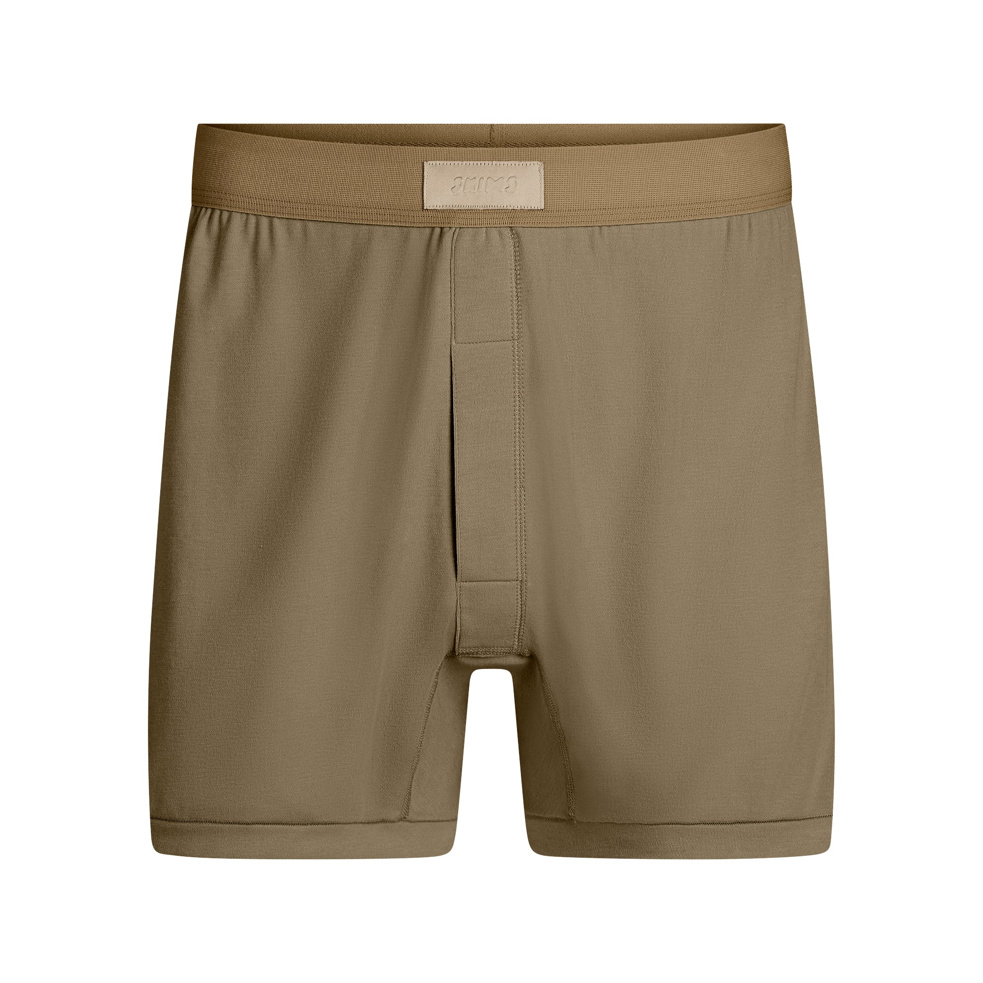 SKIMS COTTON MENS KNIT BOXER | ARMY FLAT ON A WHITE BACKGROUND | FLT
