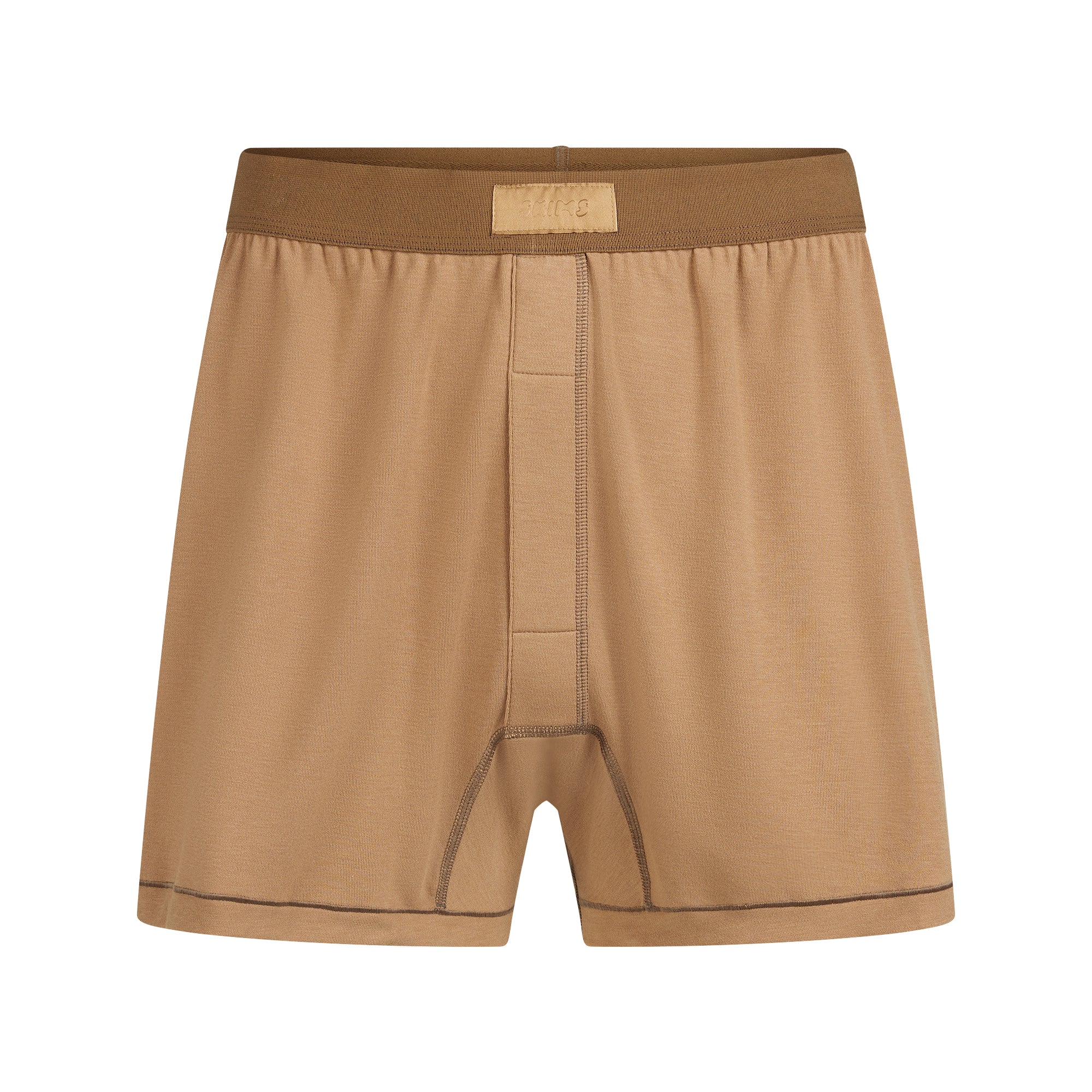 SKIMS COTTON MENS KNIT BOXER | RUSSET FLAT ON A WHITE BACKGROUND | FLT