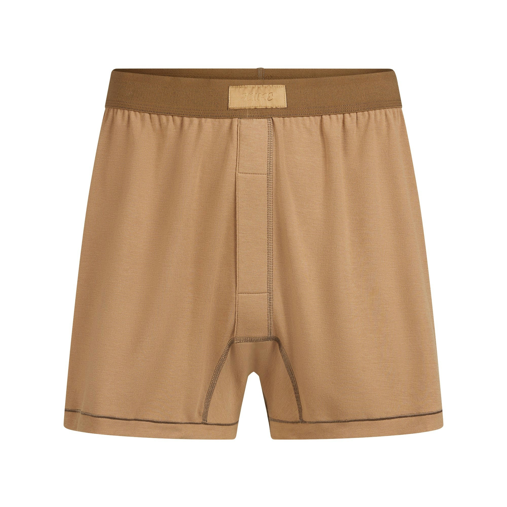 SKIMS COTTON MENS KNIT BOXER | RUSSET FLAT ON A WHITE BACKGROUND | FLT