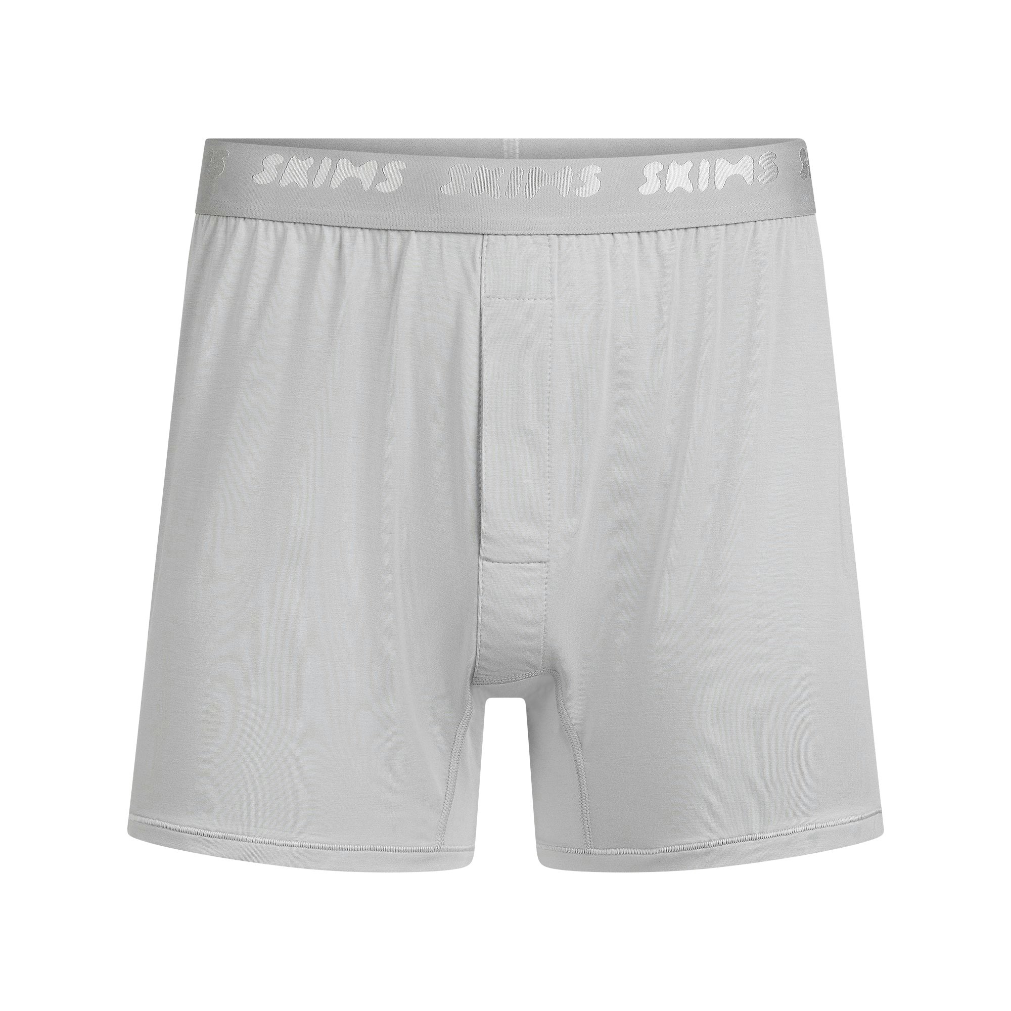 SKIMS STRETCH MENS KNIT BOXER 3-PACK | GUNMETAL MULTI FLAT ON A WHITE BACKGROUND | FLT