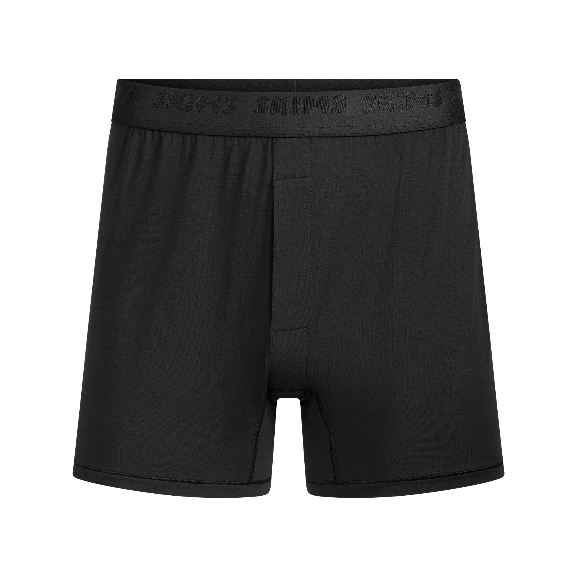 SKIMS STRETCH MENS KNIT BOXER 3-PACK | GUNMETAL MULTI FLAT ON A WHITE BACKGROUND | FLT