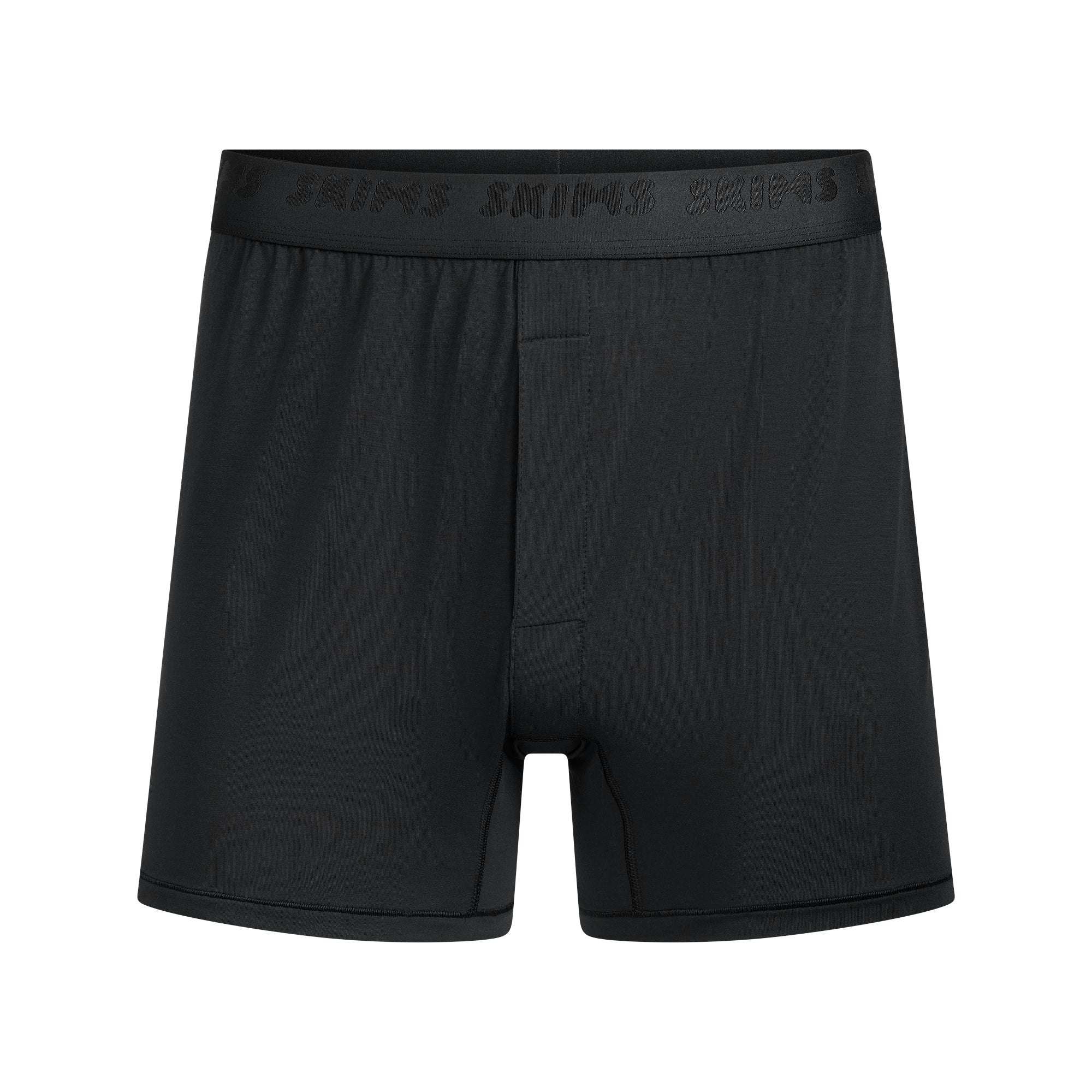 SKIMS STRETCH MENS KNIT BOXER 3-PACK | GUNMETAL MULTI FLAT ON A WHITE BACKGROUND | FLT