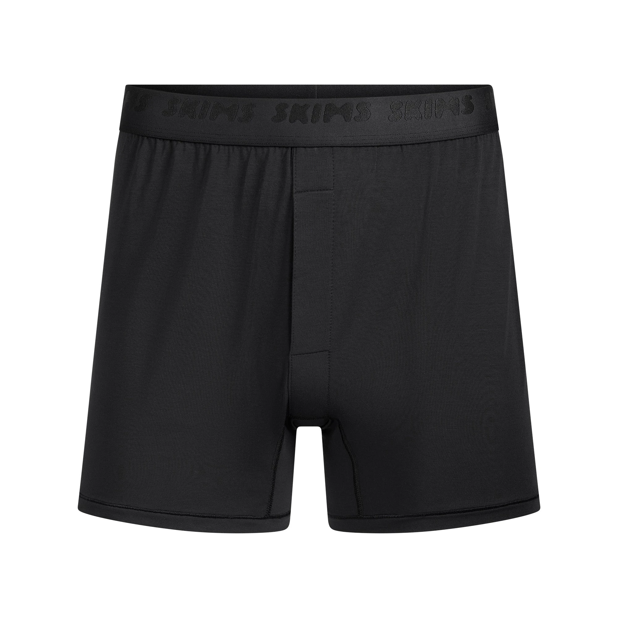 SKIMS STRETCH MENS KNIT BOXER 3-PACK | GUNMETAL MULTI FLAT ON A WHITE BACKGROUND | FLT