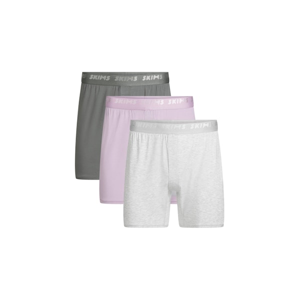 SKIMS STRETCH MENS KNIT BOXER 3-PACK | MELROSE MULTI FLAT ON A WHITE BACKGROUND | FLT | FOCUS: 0.0, 1.0, 0.9