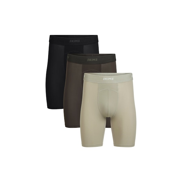 SKIMS SPORT MENS 7" BOXER BRIEF 3-PACK | DUNE MULTI FLAT ON A WHITE BACKGROUND | FLT | FOCUS: 0.0, 1.0, 0.9