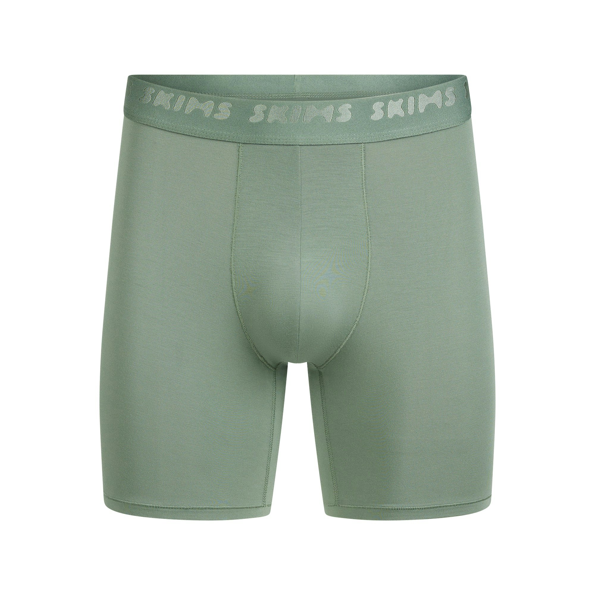 SKIMS STRETCH MENS 5" BOXER BRIEF | LAUREL FLAT ON A WHITE BACKGROUND | FLT