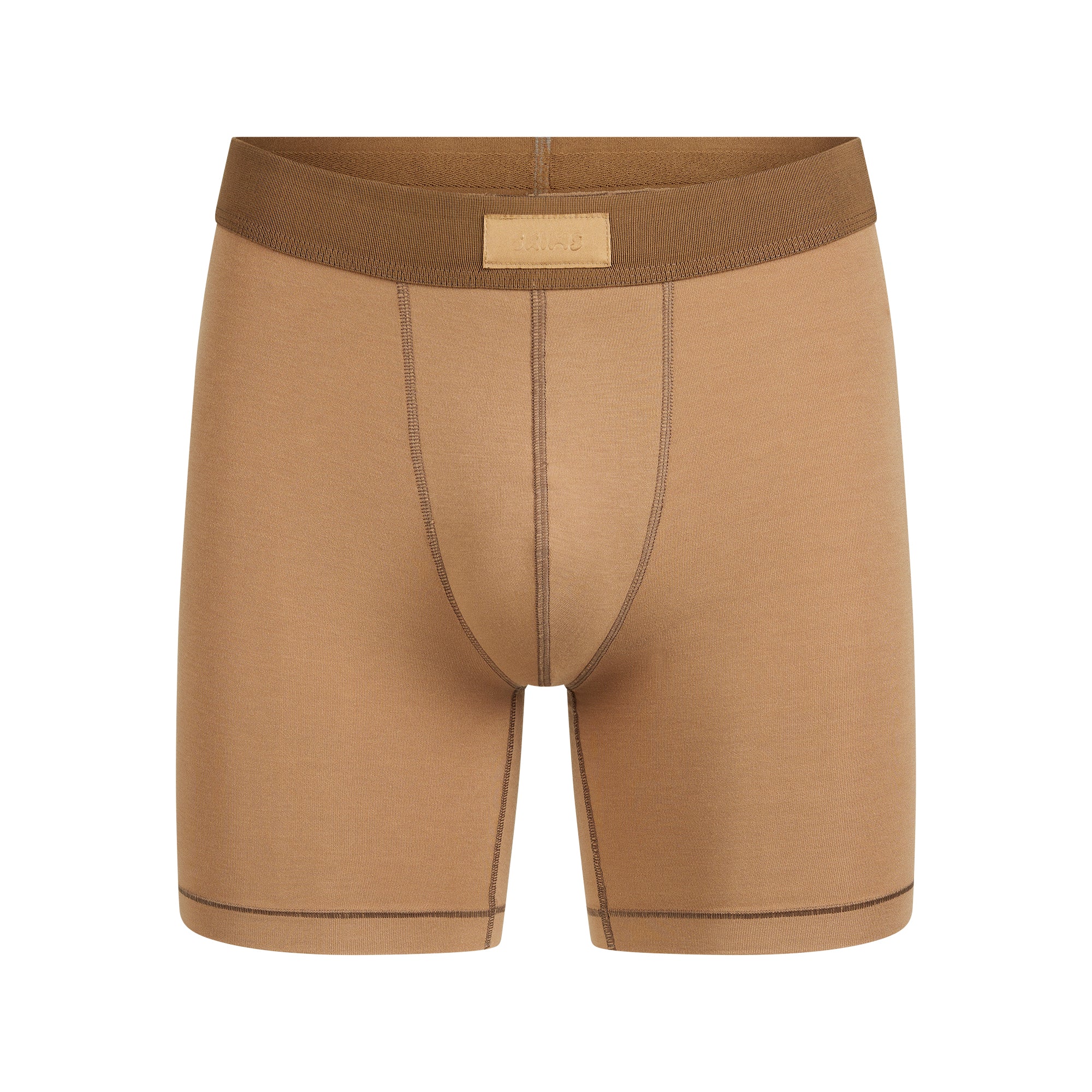 SKIMS COTTON MENS 5" BOXER BRIEF | RUSSET FLAT ON A WHITE BACKGROUND | FLT